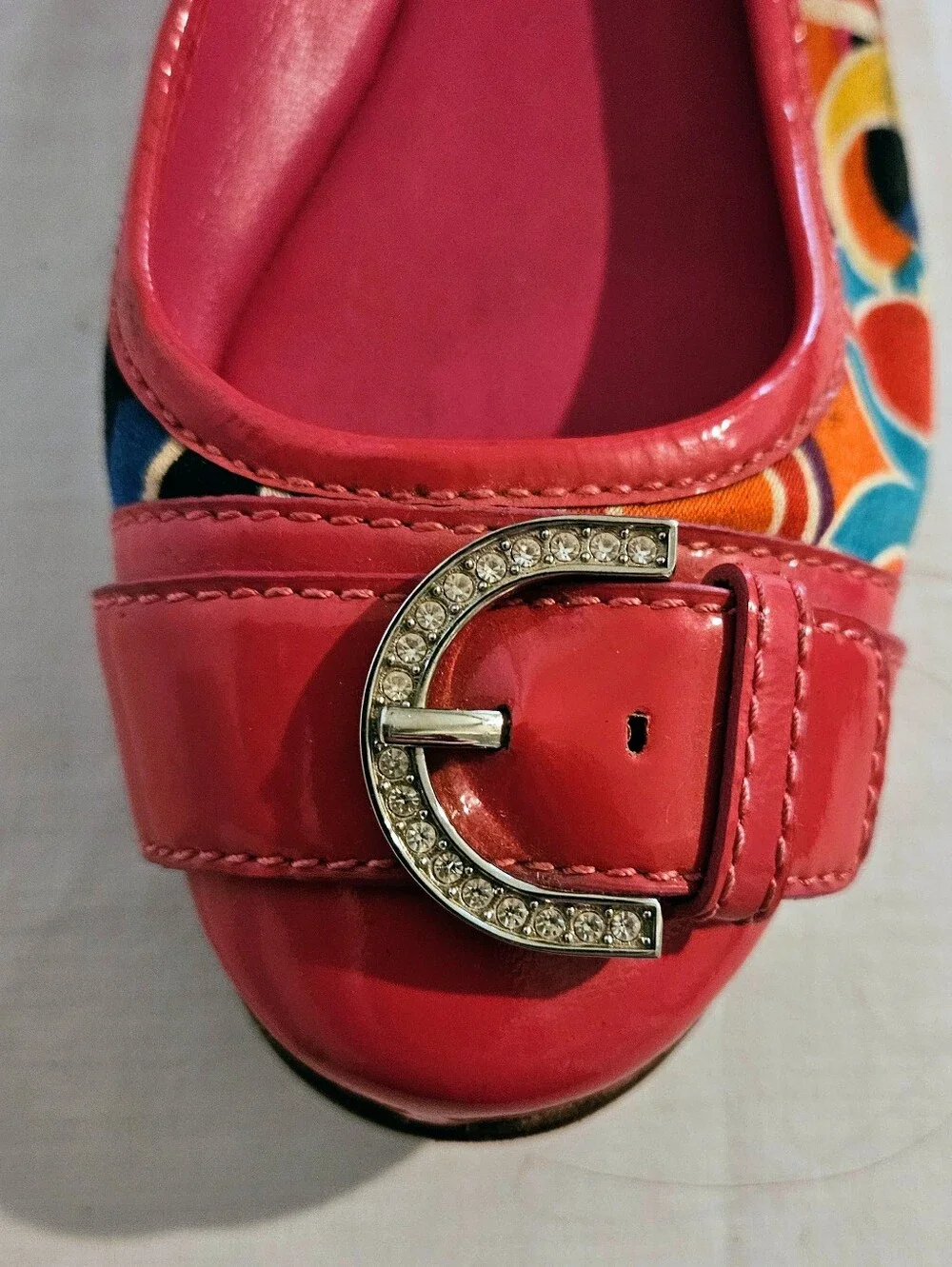 Coach Poppy Remmi Ballet Flats Pink Patent Rhinestone Buckle Size 7.5B Y2K